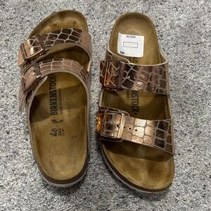 Birkenstock Metallic Croc-Pattern Sandals